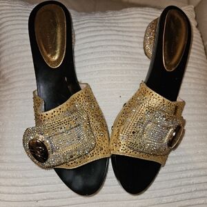 Elegant Gold Studded Women's Mules Size 43